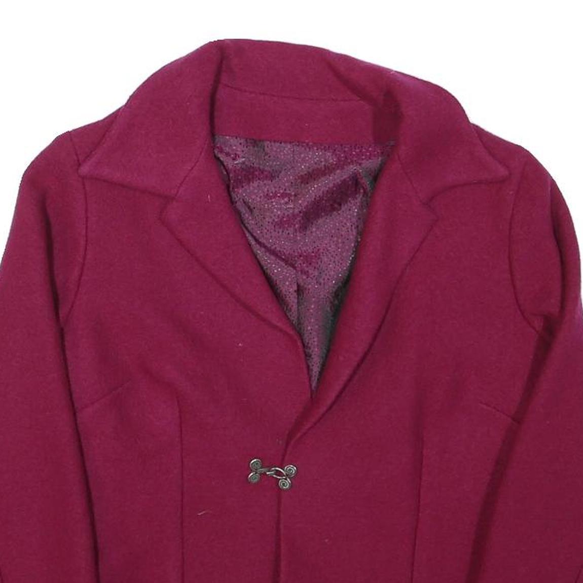 Womens Burgundy Wool Blend Button Jacket XS Tailored Plain Stylish Winter