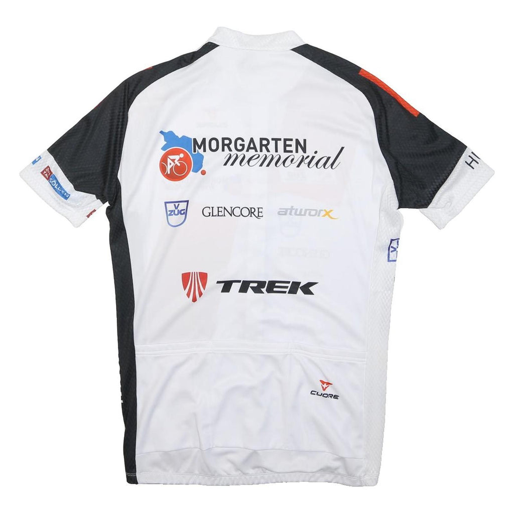 CUORE Mens White & Black & Red Graphic T-Shirt L Short Sleeve Zip Neck Cycling