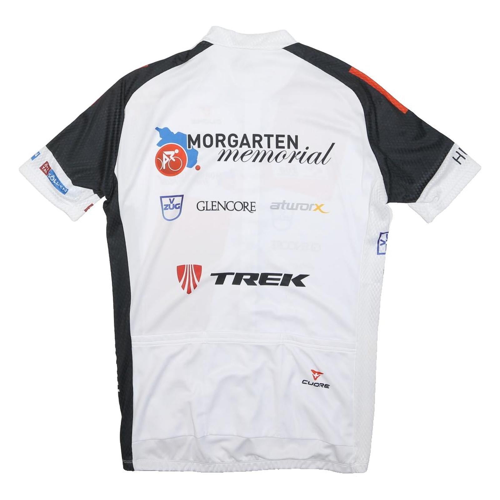 CUORE Mens White & Black & Red Graphic T-Shirt L Short Sleeve Zip Neck Cycling