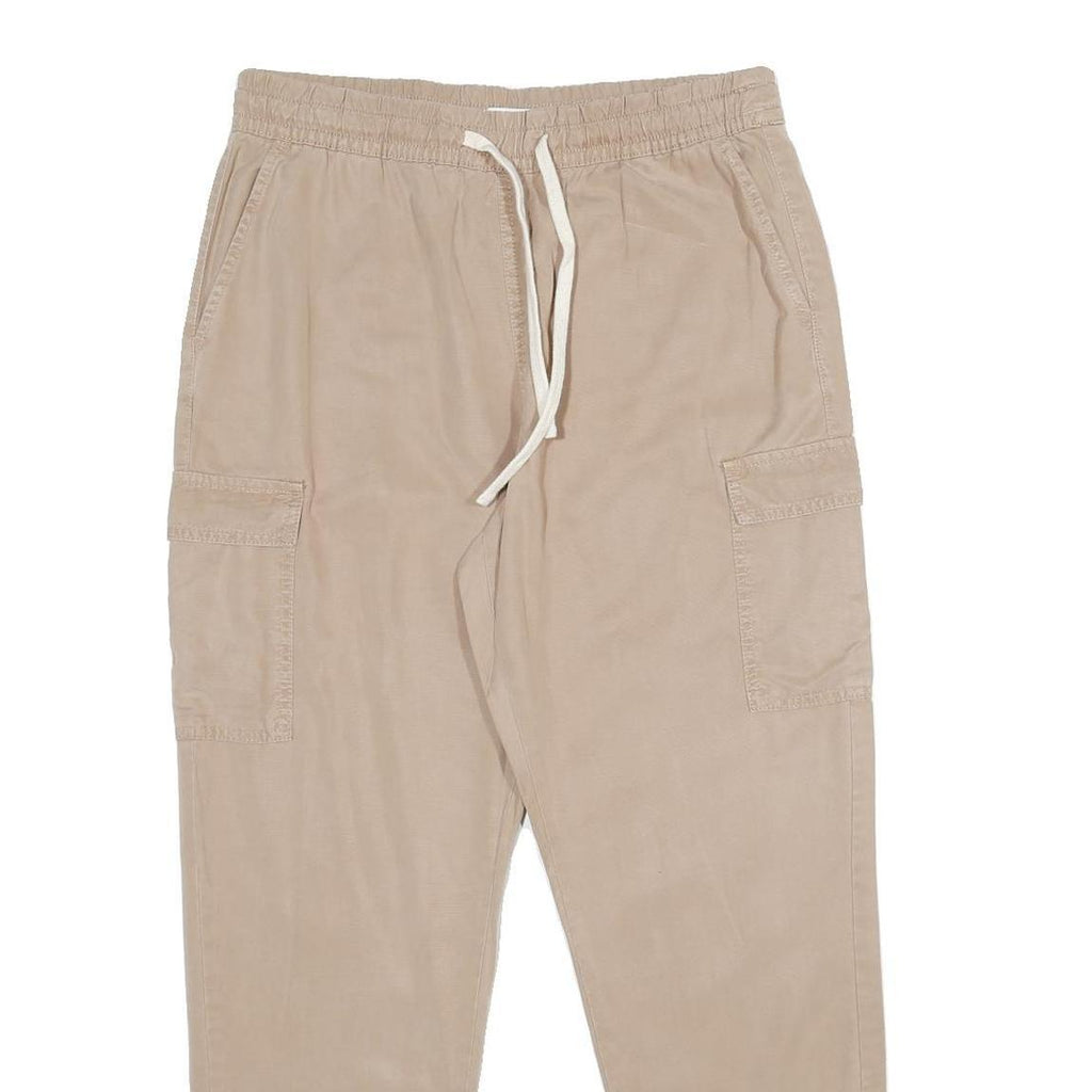 CLOCKHOUSE Womens Relaxed Beige Cotton Blend Drawstring Pocket Trousers W30 L30