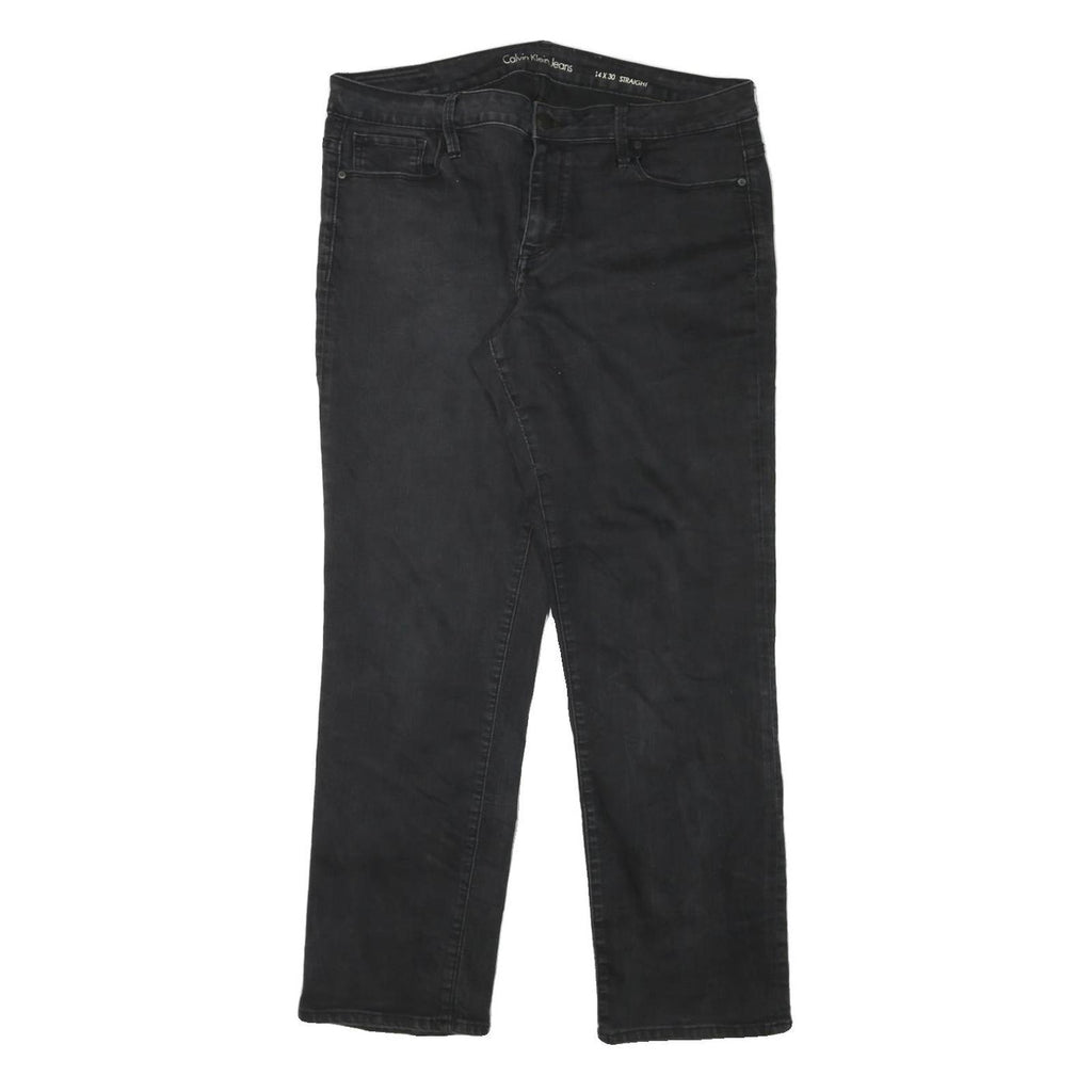 CALVIN KLEIN JEANS Womens Black Regular Straight Denim Dark W34 L28 Zip Casual