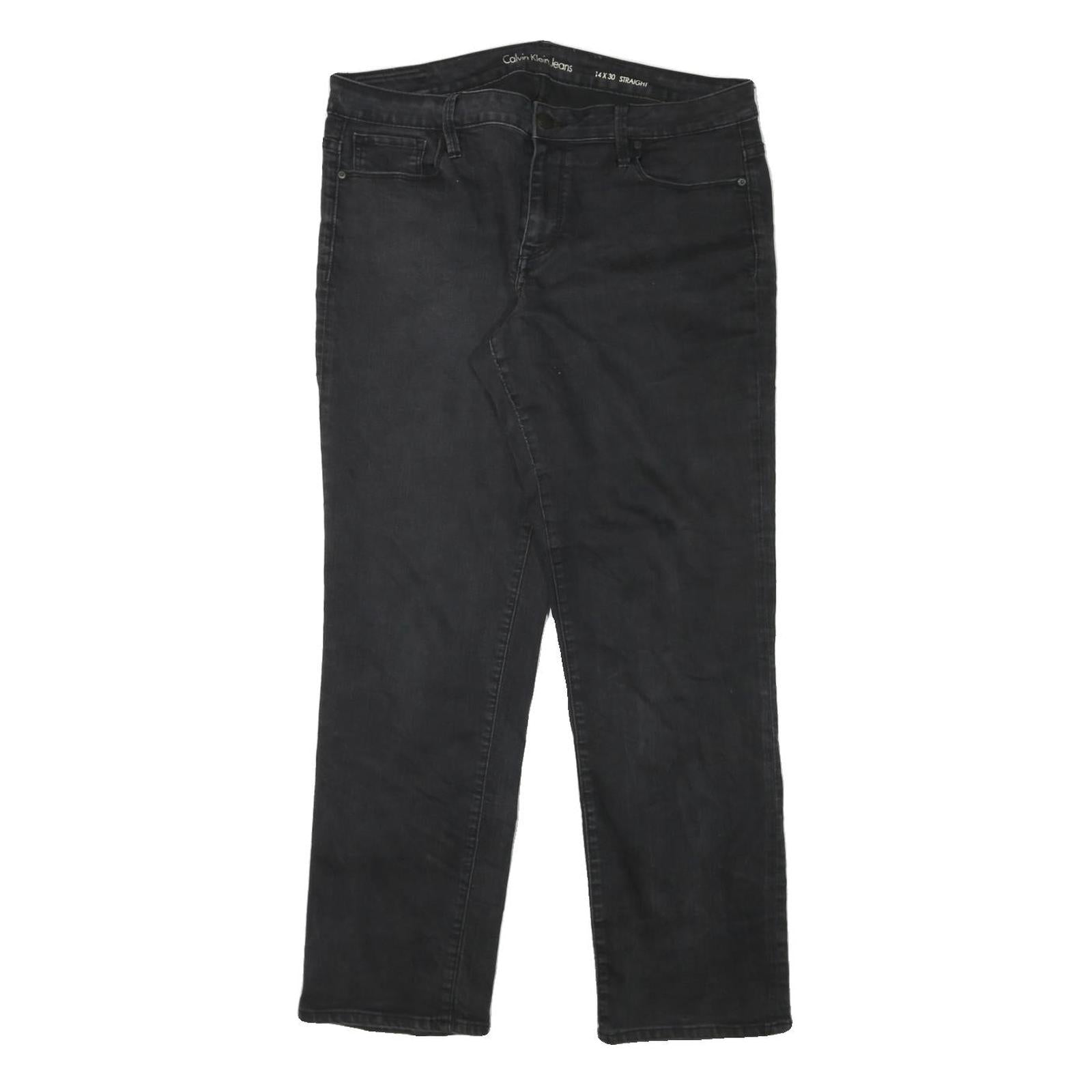 CALVIN KLEIN JEANS Womens Black Regular Straight Denim Dark W34 L28 Zip Casual