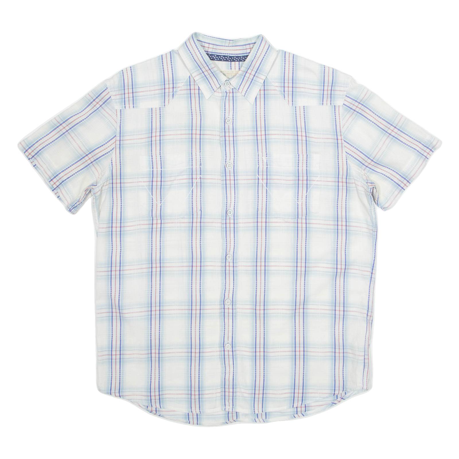 WRANGLER Mens Shirt Blue Check Short Sleeve L