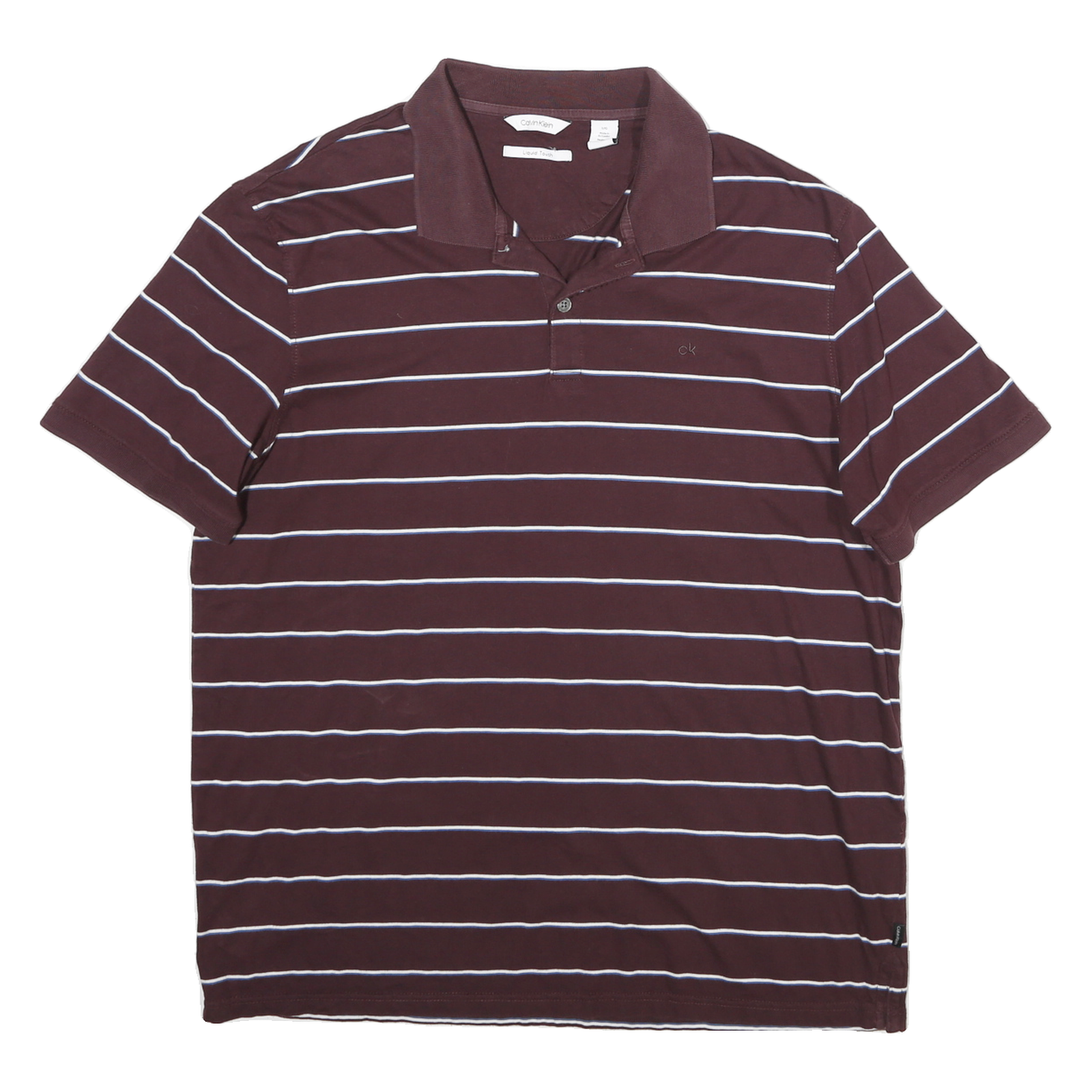 CALVIN KLEIN Mens Maroon & White Striped Short Sleeve Polo Shirt L Cotton Casual
