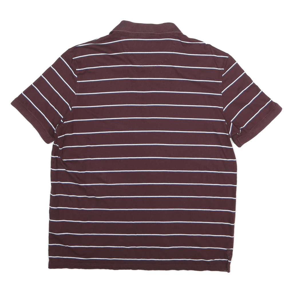 CALVIN KLEIN Mens Maroon & White Striped Short Sleeve Polo Shirt L Cotton Casual