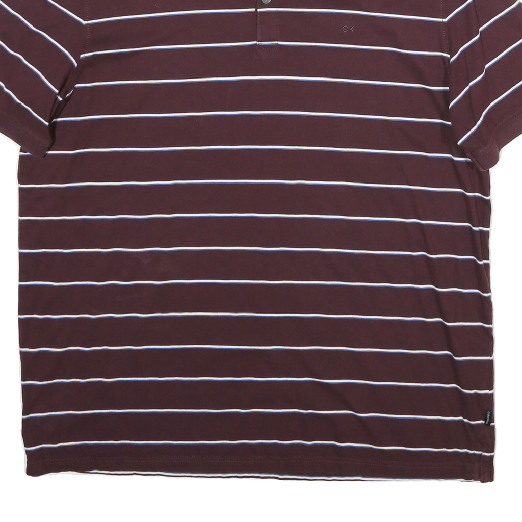 CALVIN KLEIN Mens Maroon & White Striped Short Sleeve Polo Shirt L Cotton Casual