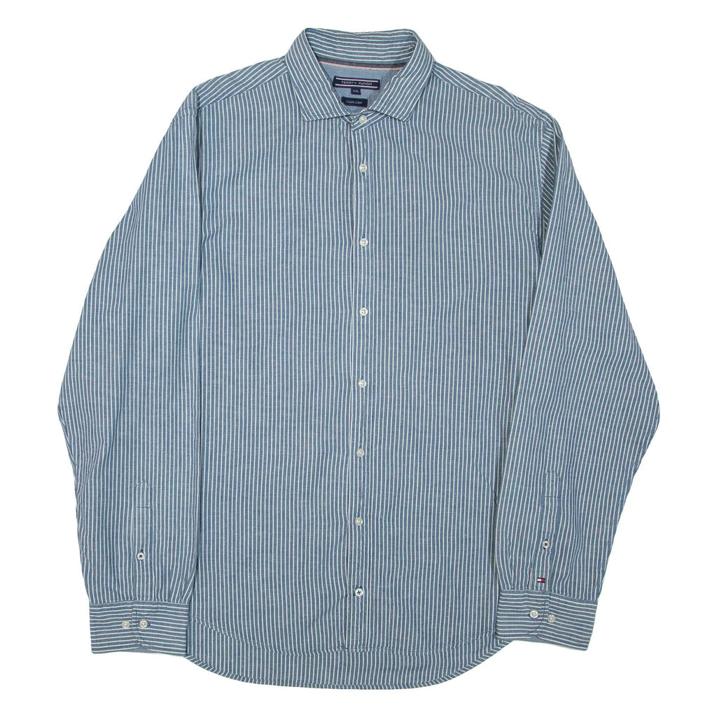 TOMMY HILFIGER Mens Shirt Blue Striped Long Sleeve 2XL