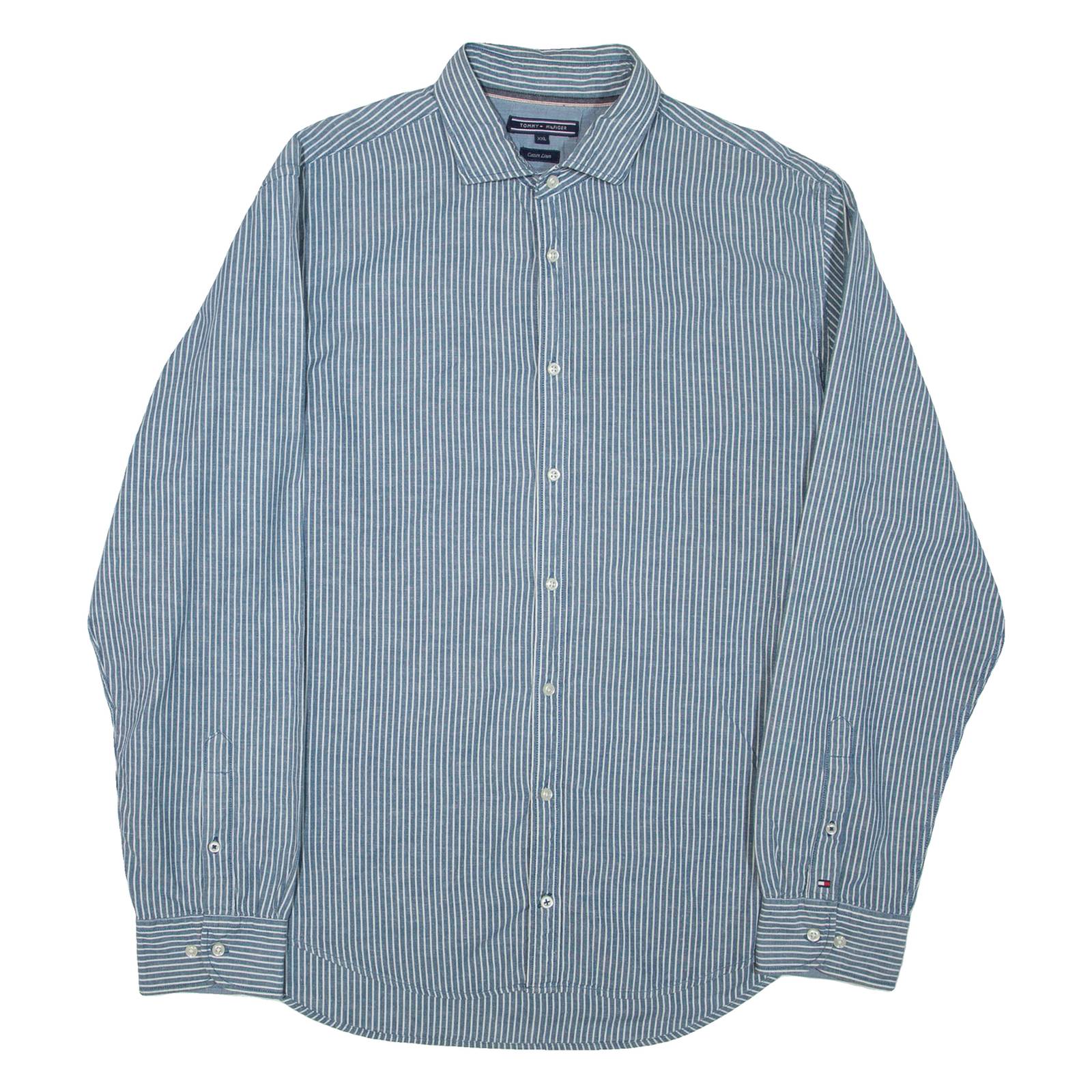 TOMMY HILFIGER Mens Shirt Blue Striped Long Sleeve 2XL