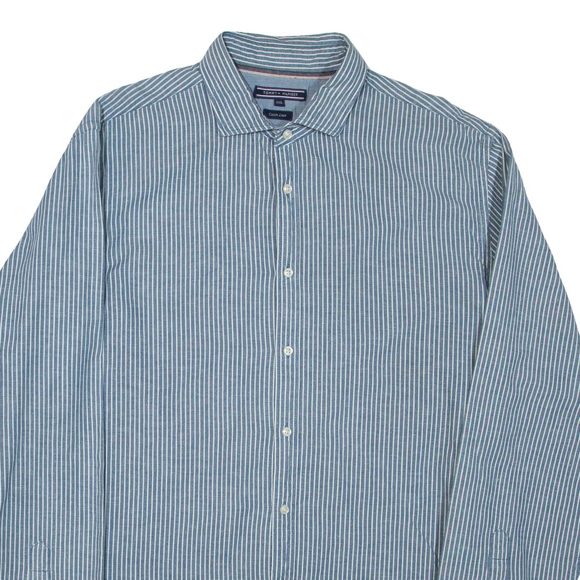 TOMMY HILFIGER Mens Shirt Blue Striped Long Sleeve 2XL