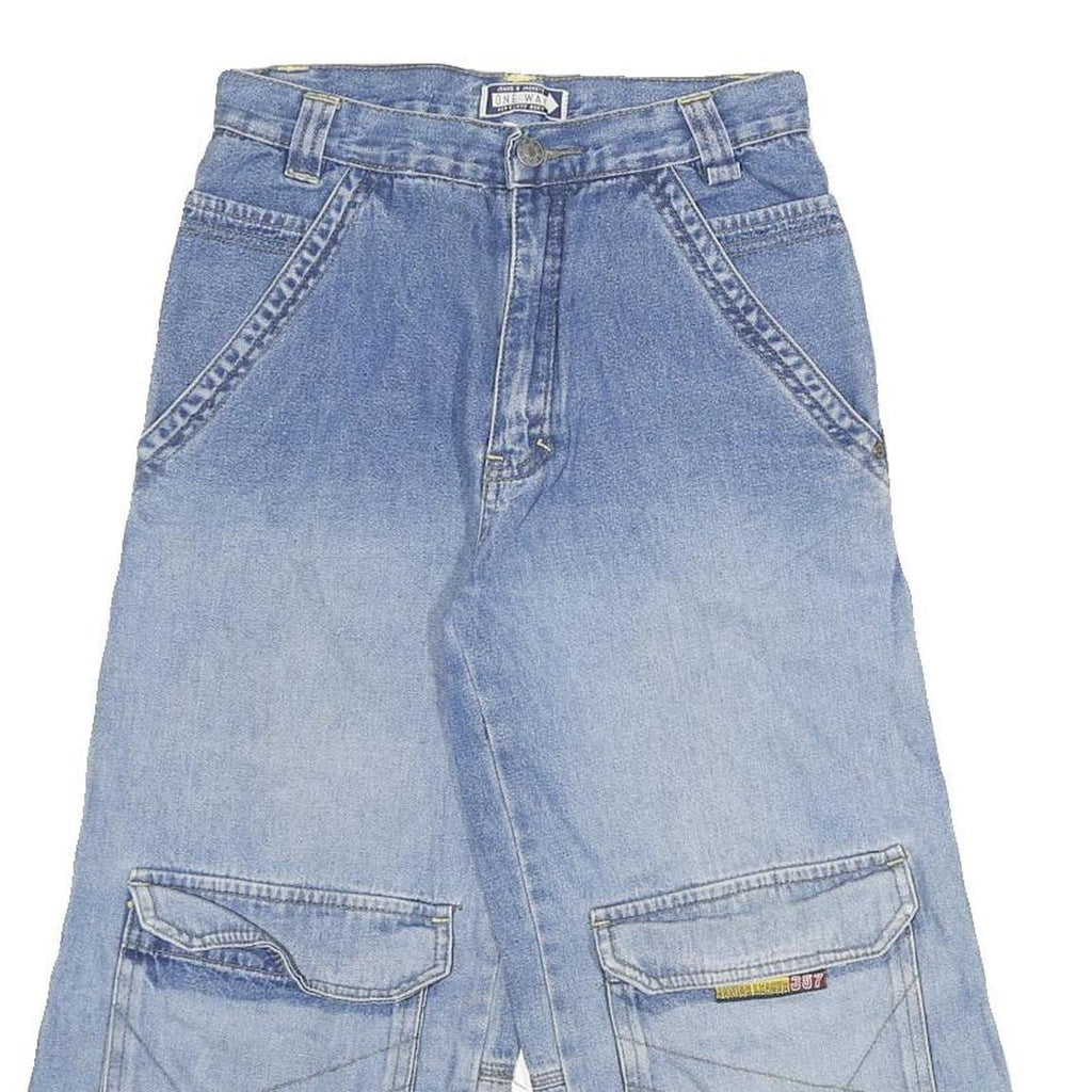 ONE WAY Womens Denim Blue Cargo Shorts 357 Patch XXS W24 Casual Summer