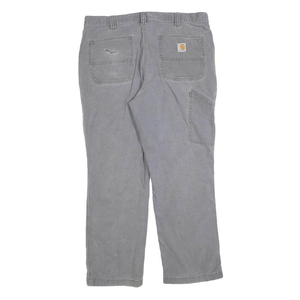 CARHARTT Mens Relaxed Grey Cotton Blend Zip Trousers W38 L30 Workwear Casual