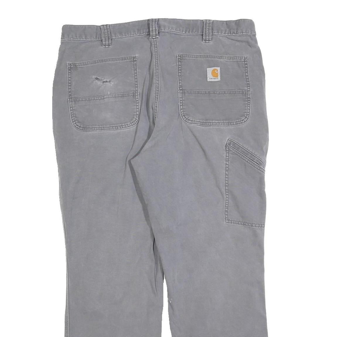 CARHARTT Mens Relaxed Grey Cotton Blend Zip Trousers W38 L30 Workwear Casual