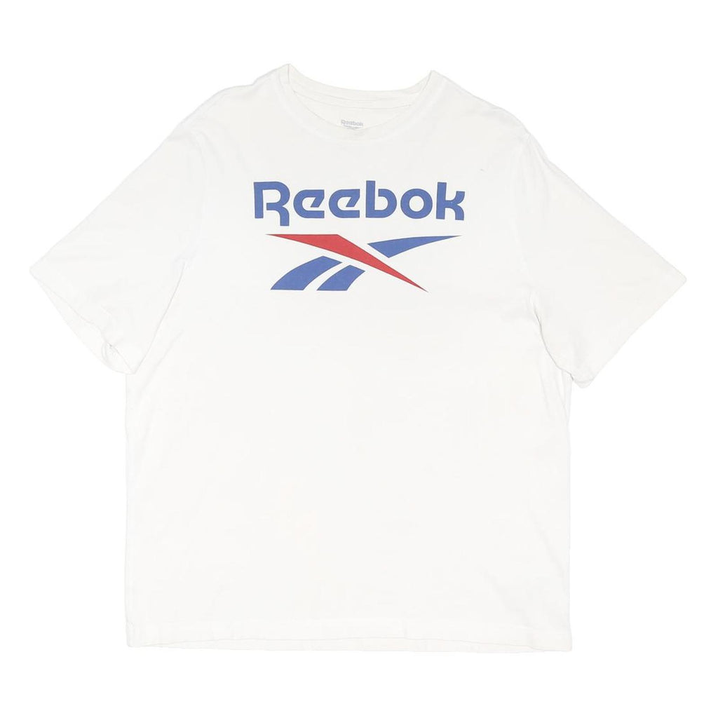 REEBOK Mens White L Cotton Blend Short Sleeve Crew Neck Logo T-Shirt