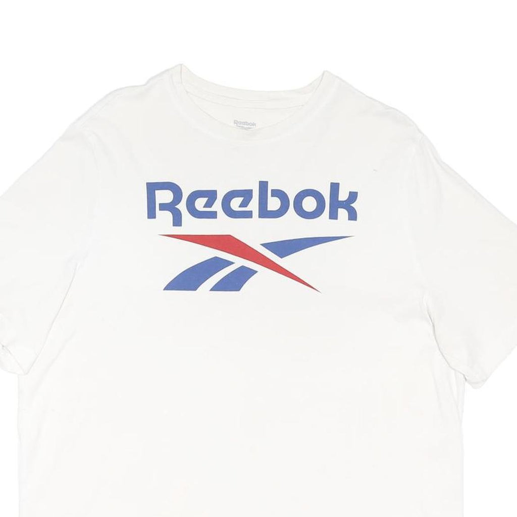 REEBOK Mens White L Cotton Blend Short Sleeve Crew Neck Logo T-Shirt