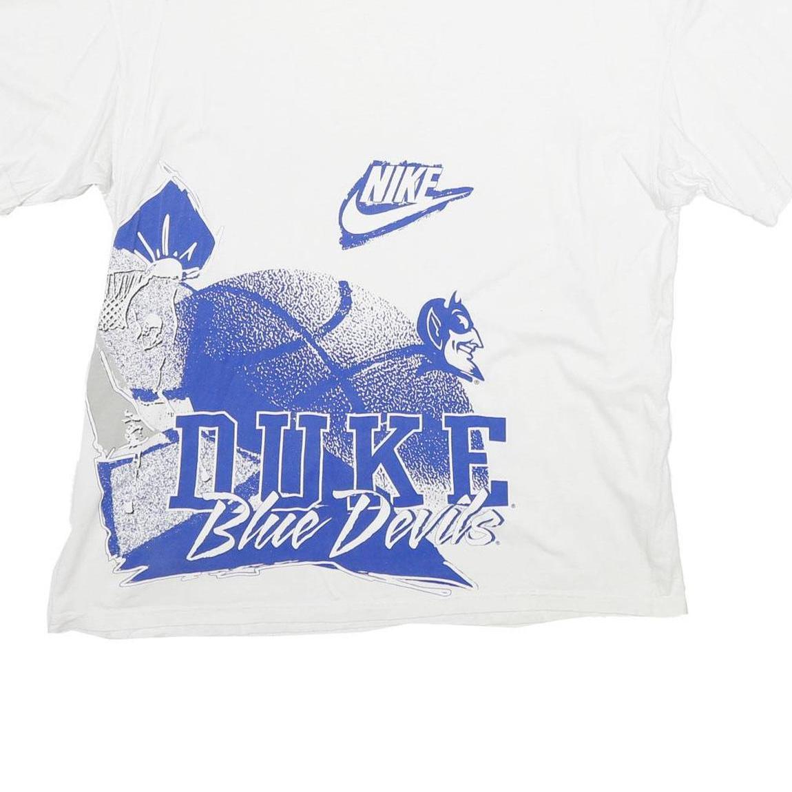NIKE Mens White Duke Blue Devils Graphic T-Shirt L Short Sleeve Crew Neck