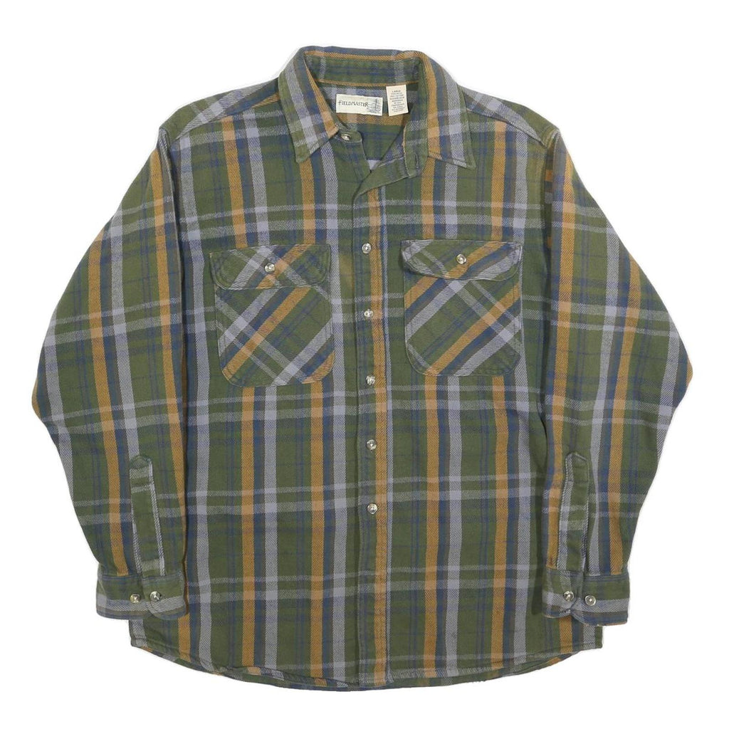 FIELDMASTER Mens Green & Yellow Check Shirt L Cotton Blend Workwear Button