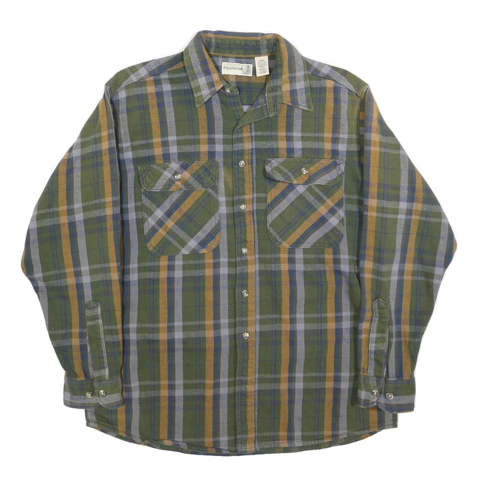 FIELDMASTER Mens Green & Yellow Check Shirt L Cotton Blend Workwear Button