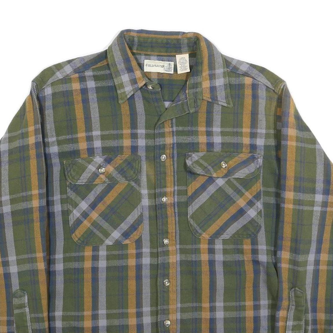 FIELDMASTER Mens Green & Yellow Check Shirt L Cotton Blend Workwear Button