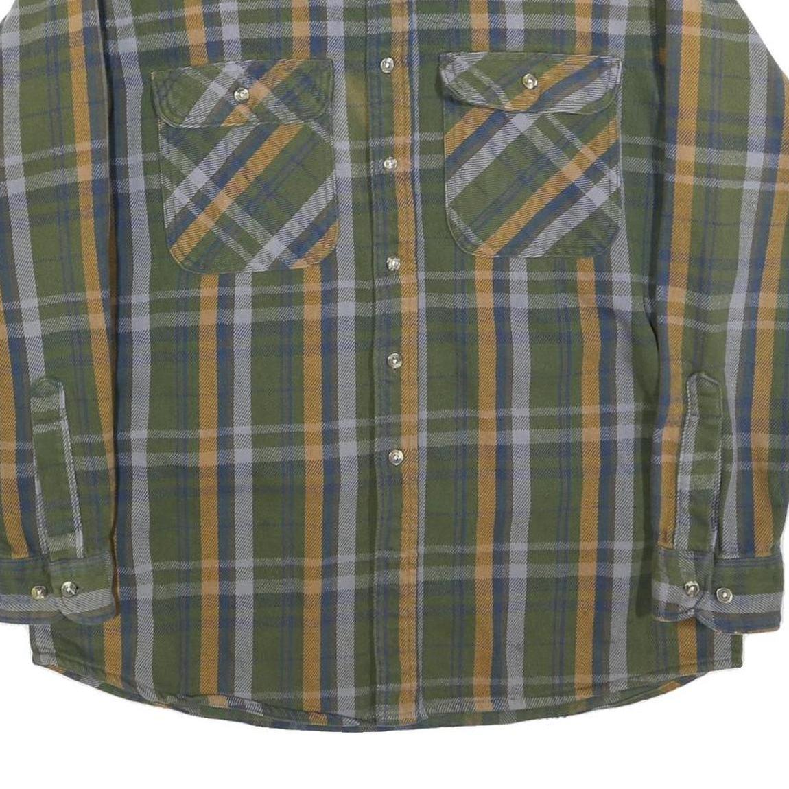 FIELDMASTER Mens Green & Yellow Check Shirt L Cotton Blend Workwear Button