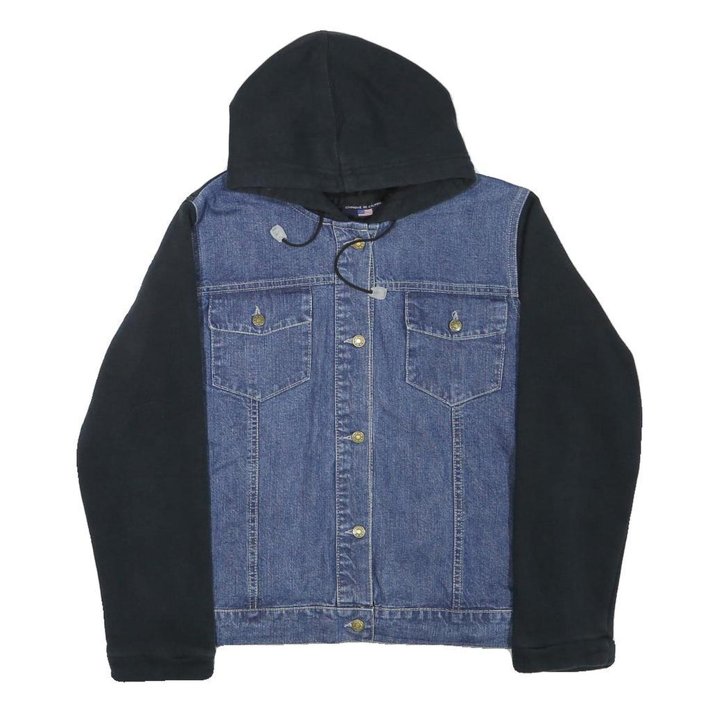 COMPANIE DE CALIFORNIE Girls Blue & Black Denim Hoodie L Cotton Blend Casual