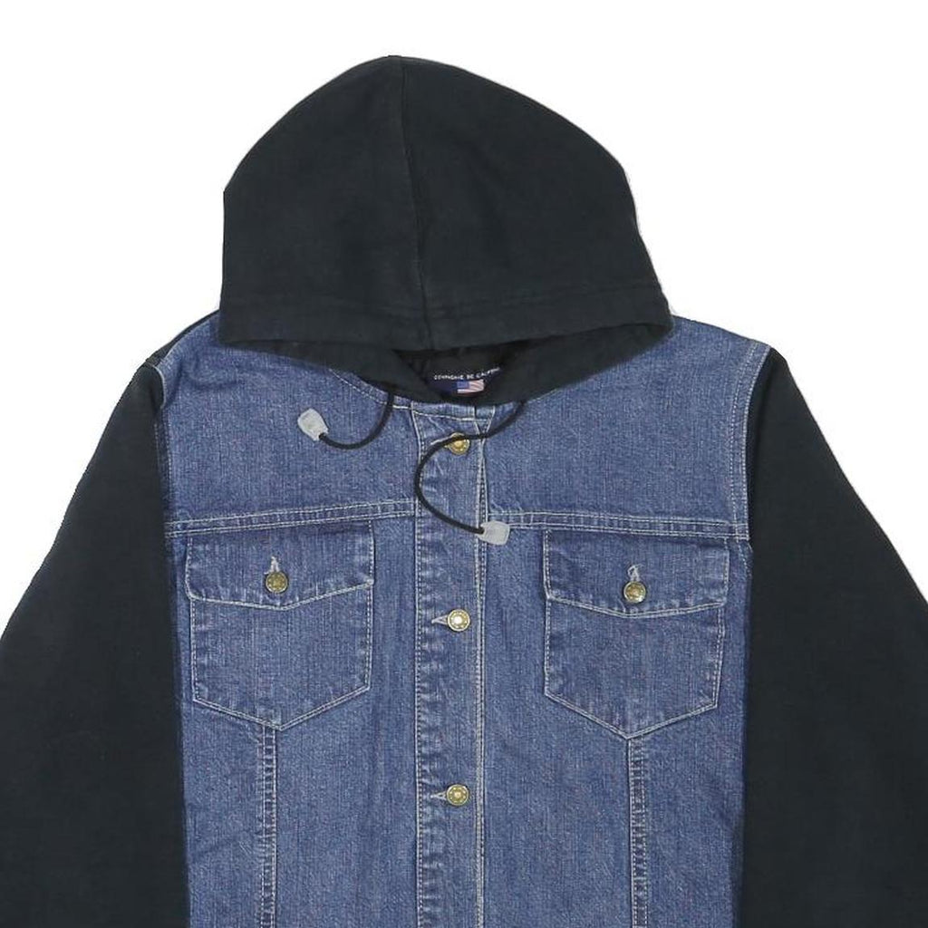 COMPANIE DE CALIFORNIE Girls Blue & Black Denim Hoodie L Cotton Blend Casual
