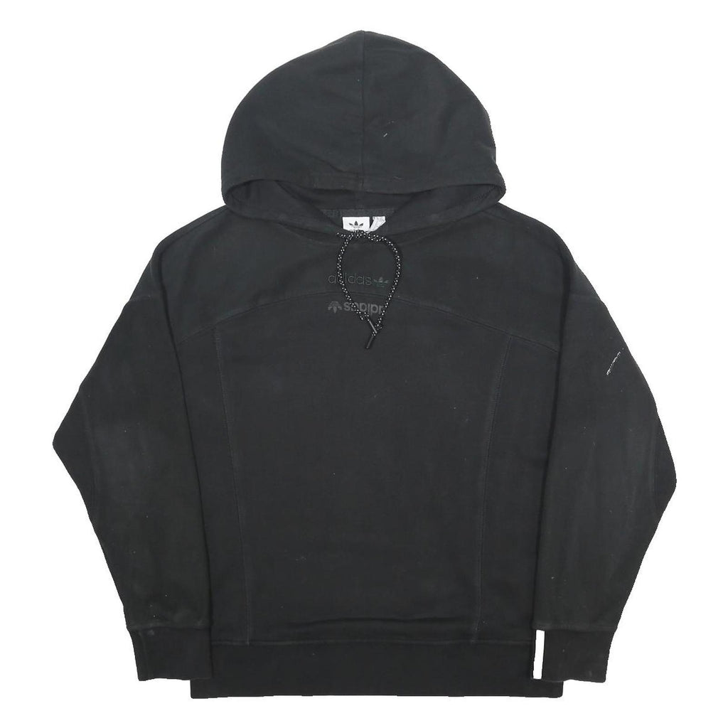 ADIDAS Womens Black Cotton Blend Hoodie UK 6 Three Stripe Ribbed Cuffs Casual