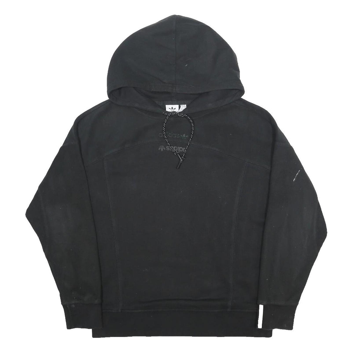 ADIDAS Womens Black Cotton Blend Hoodie UK 6 Three Stripe Ribbed Cuffs Casual