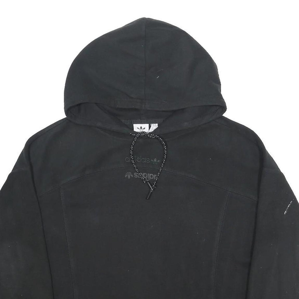 ADIDAS Womens Black Cotton Blend Hoodie UK 6 Three Stripe Ribbed Cuffs Casual