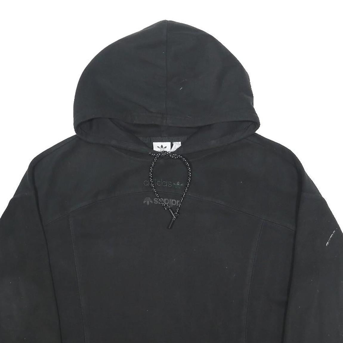 ADIDAS Womens Black Cotton Blend Hoodie UK 6 Three Stripe Ribbed Cuffs Casual