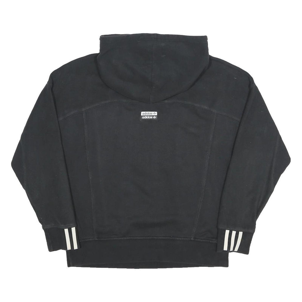 ADIDAS Womens Black Cotton Blend Hoodie UK 6 Three Stripe Ribbed Cuffs Casual