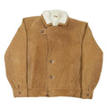Mens Beige Leather Button Closure Jacket L Suede Plain Casual Outerwear