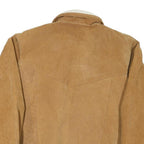 Mens Beige Leather Button Closure Jacket L Suede Plain Casual Outerwear