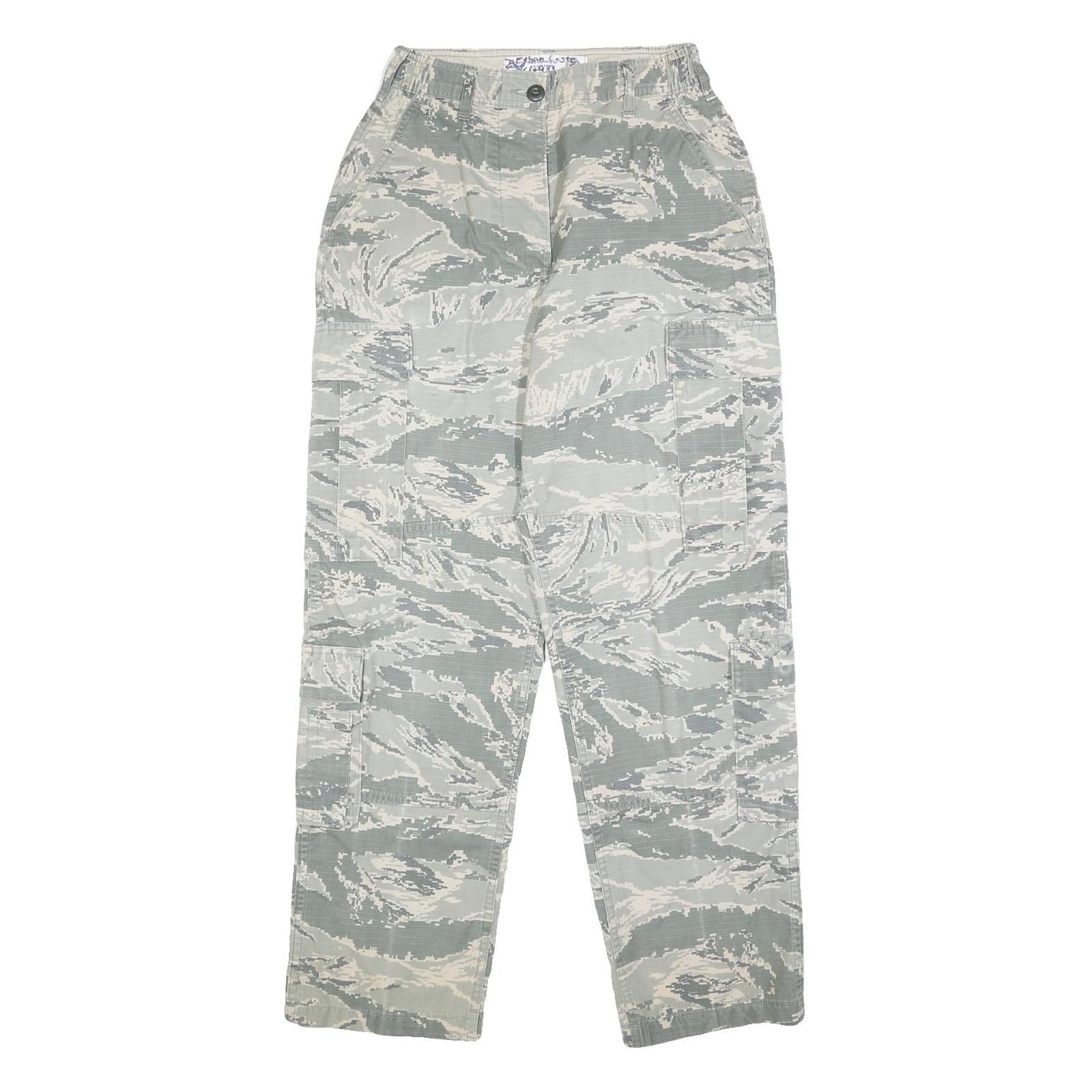 Womens Regular Fit Grey Camouflage Cotton Blend Button Cargo Trousers W34 L29