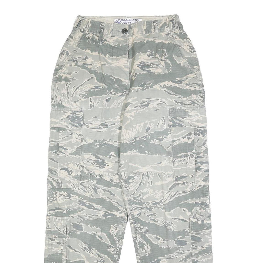 Womens Regular Fit Grey Camouflage Cotton Blend Button Cargo Trousers W34 L29