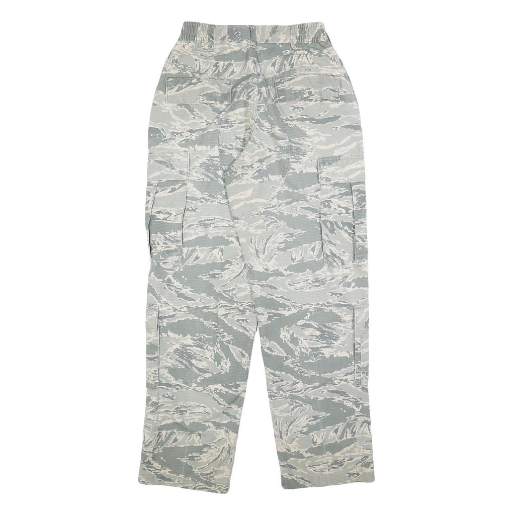 Womens Regular Fit Grey Camouflage Cotton Blend Button Cargo Trousers W34 L29