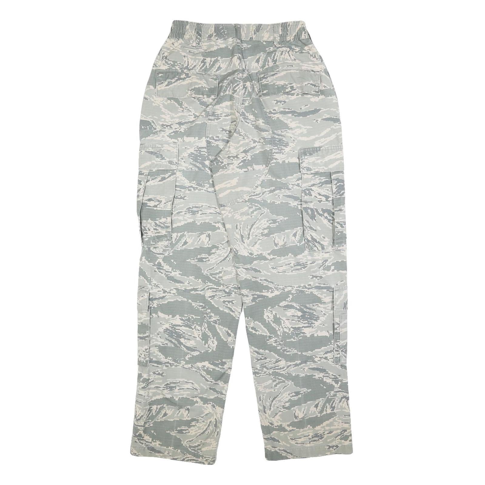 Womens Regular Fit Grey Camouflage Cotton Blend Button Cargo Trousers W34 L29