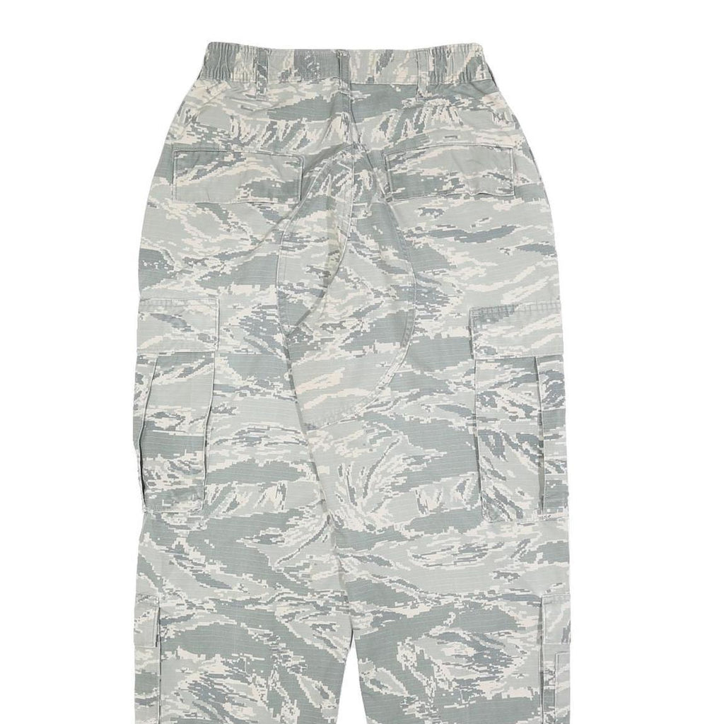 Womens Regular Fit Grey Camouflage Cotton Blend Button Cargo Trousers W34 L29