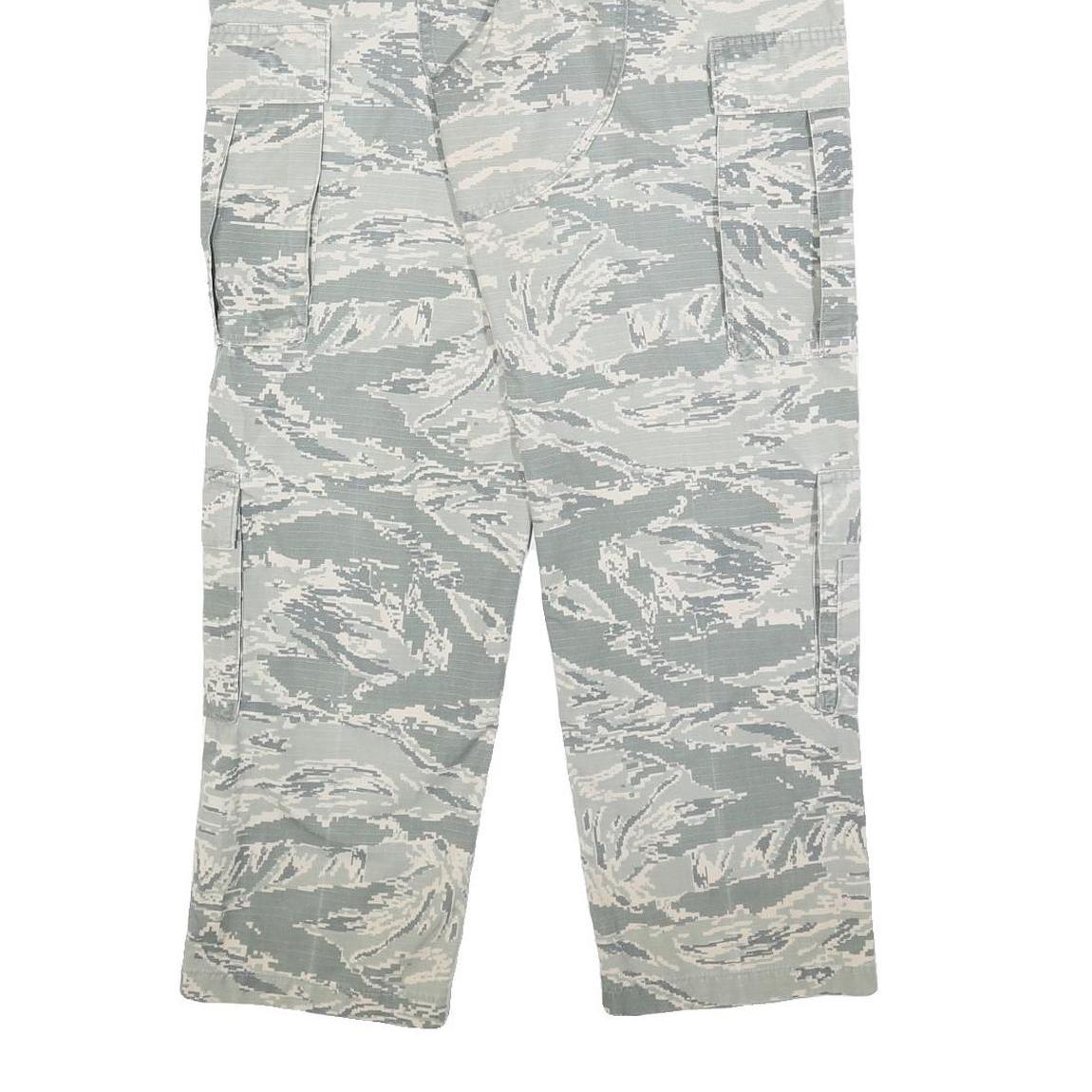 Womens Regular Fit Grey Camouflage Cotton Blend Button Cargo Trousers W34 L29