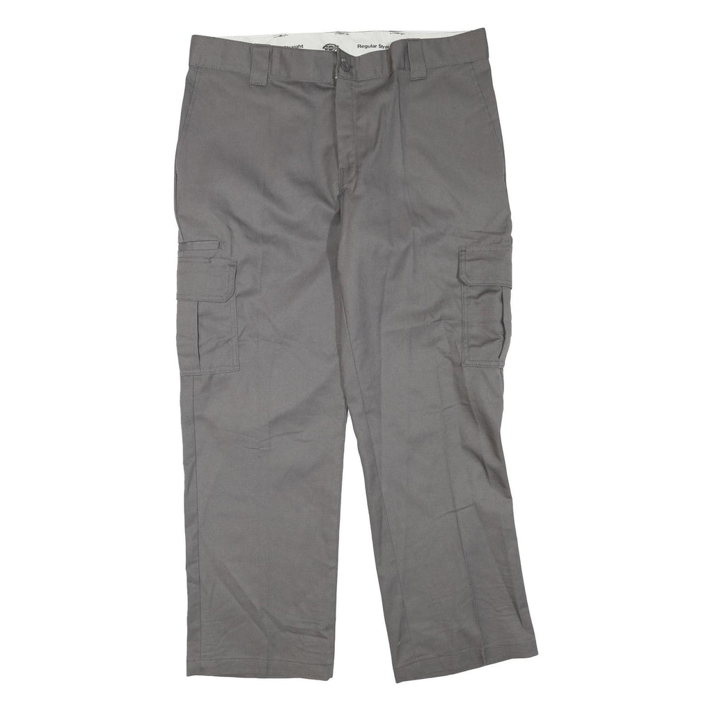 DICKIES Mens Polyester Blend Grey Regular Straight Trousers W38 L30 Workwear Zip