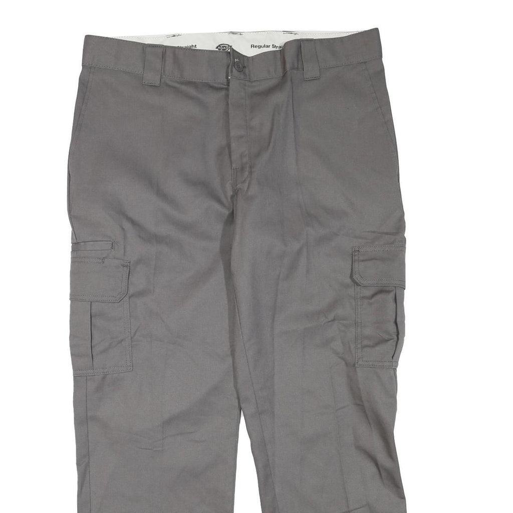 DICKIES Mens Polyester Blend Grey Regular Straight Trousers W38 L30 Workwear Zip