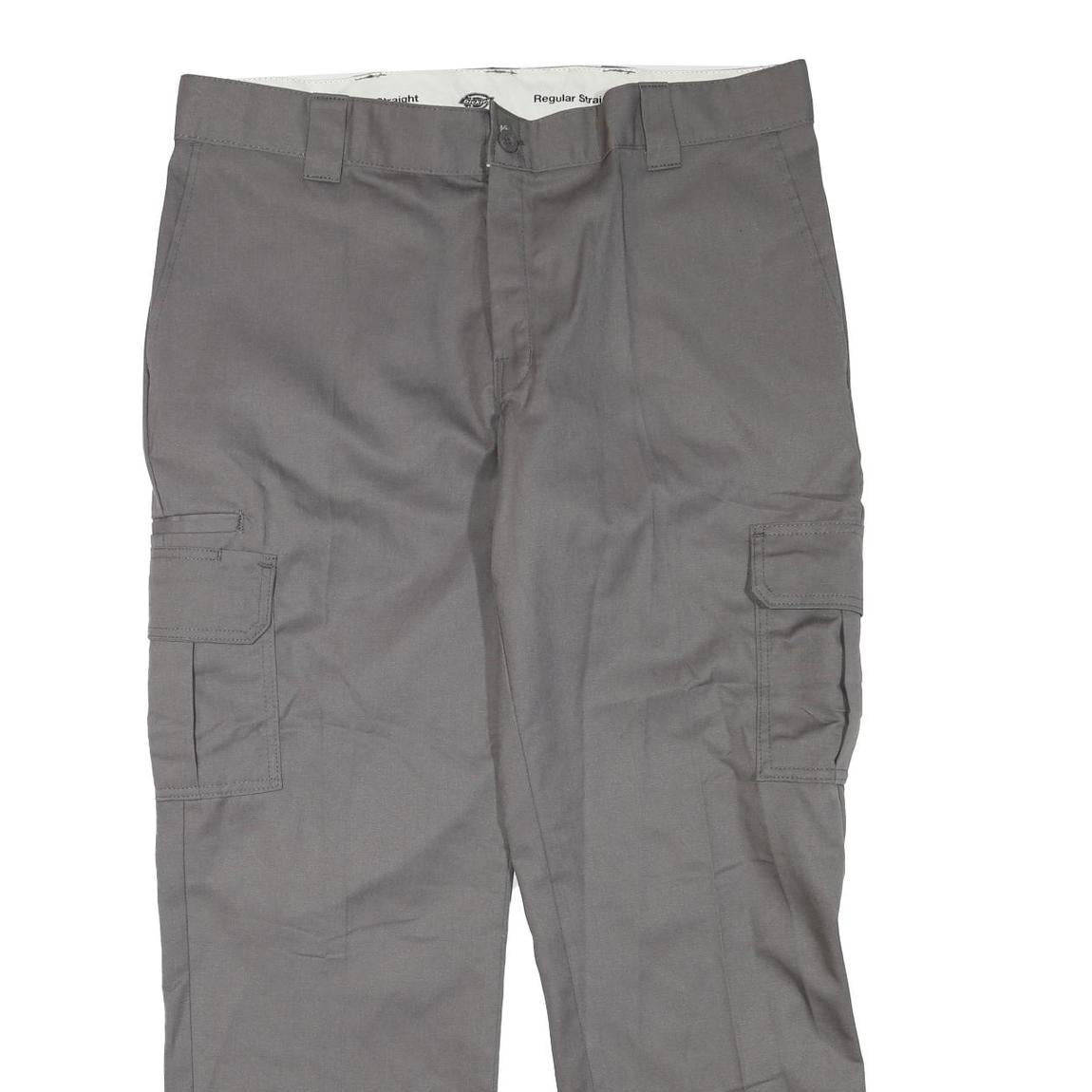 DICKIES Mens Polyester Blend Grey Regular Straight Trousers W38 L30 Workwear Zip