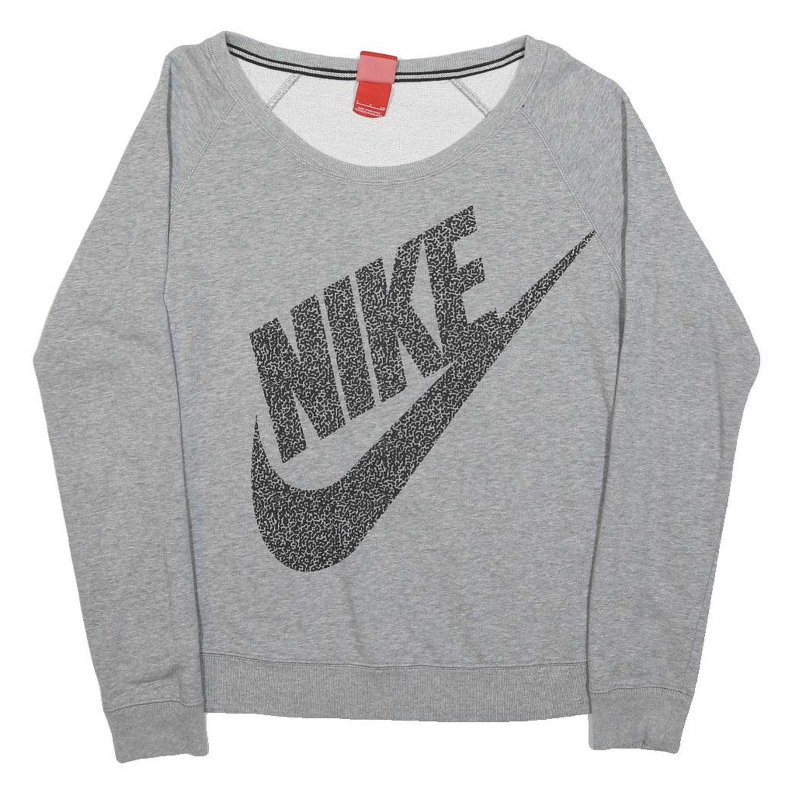NIKE Womens Grey Sweatshirt Crew Neck S Cotton Blend Logo Print Casual
