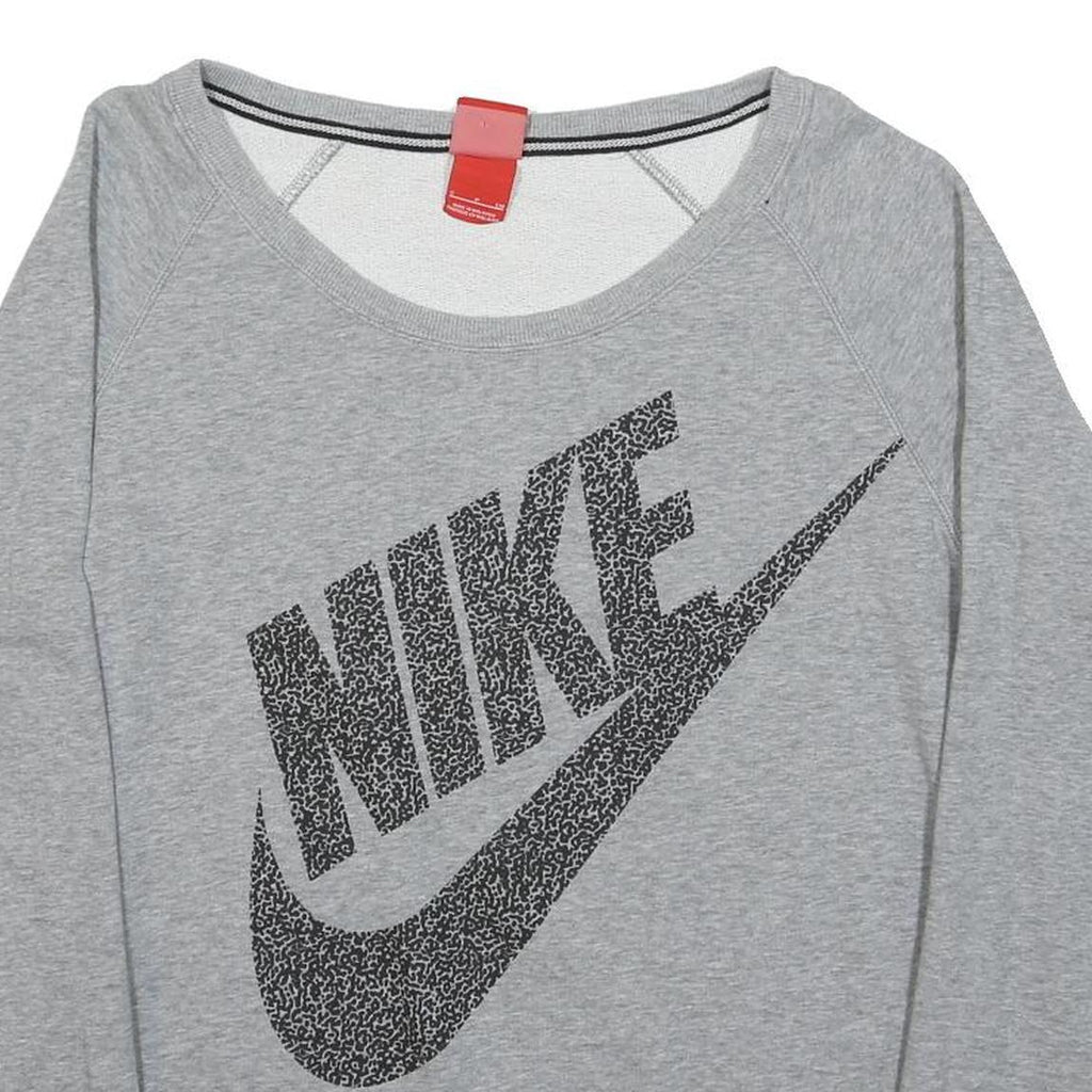NIKE Womens Grey Sweatshirt Crew Neck S Cotton Blend Logo Print Casual