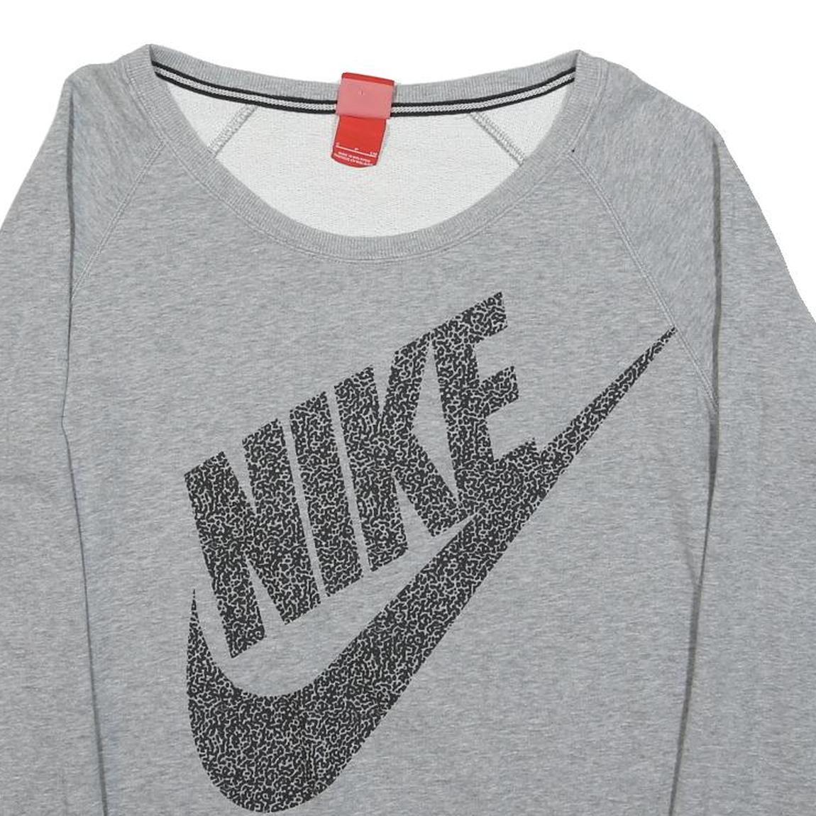 NIKE Womens Grey Sweatshirt Crew Neck S Cotton Blend Logo Print Casual