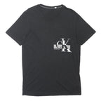 CK JEANS Mens Black Cotton Blend Crew Neck Short Sleeve Top L Logo Print