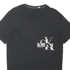 CK JEANS Mens Black Cotton Blend Crew Neck Short Sleeve Top L Logo Print