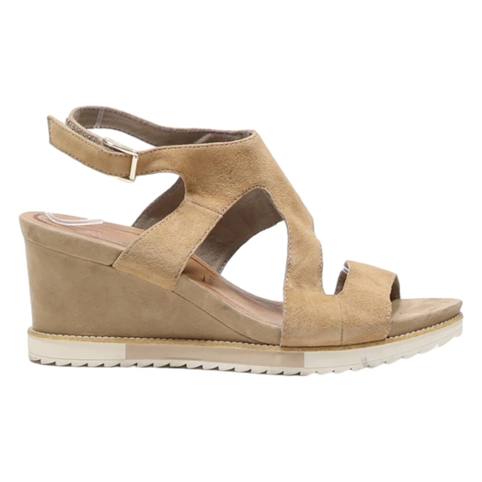 TAMARIS Wedge Strappy Sandals Brown Leather Womens UK 8