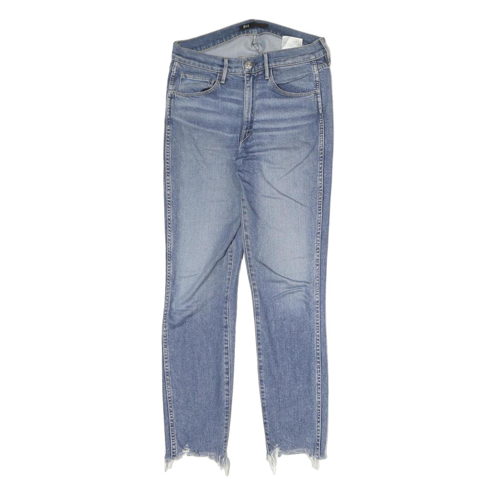 NYC Mens Slim Blue Jeans Denim Light W28 L27 Raw Hem Zip Closure