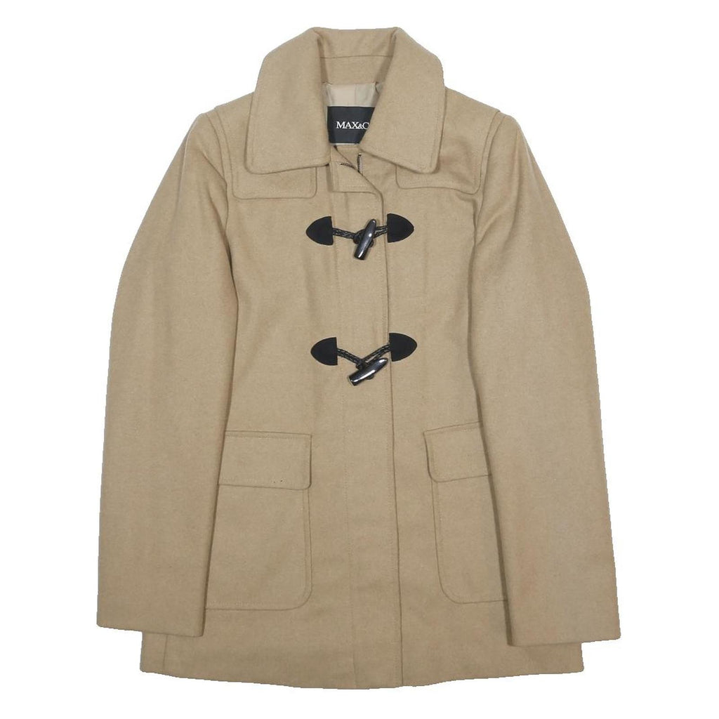 MAX&CO Womens Beige Wool Blend Duffle Jacket UK 12 Classic Button Closure