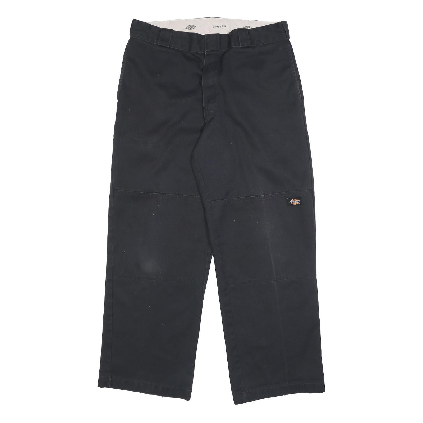 DICKIES Mens Cotton Blend Black Loose Fit Straight Trousers W34 L30 Workwear